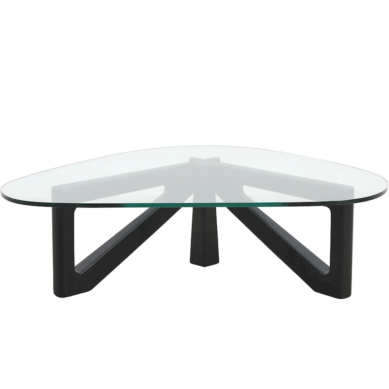 Table basse triangulaire d'appoint milieu de siècle moderne avec plateau en verre et base en bois pour salon