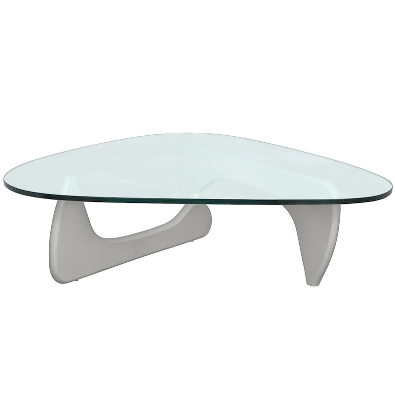 Table basse triangulaire d'appoint milieu de siècle moderne avec plateau en verre et base en bois pour salon