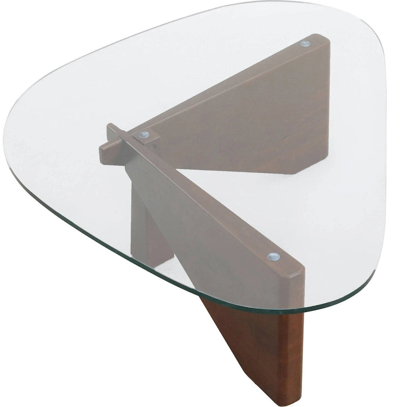 Table basse triangulaire d'appoint milieu de siècle moderne avec plateau en verre et base en bois pour salon