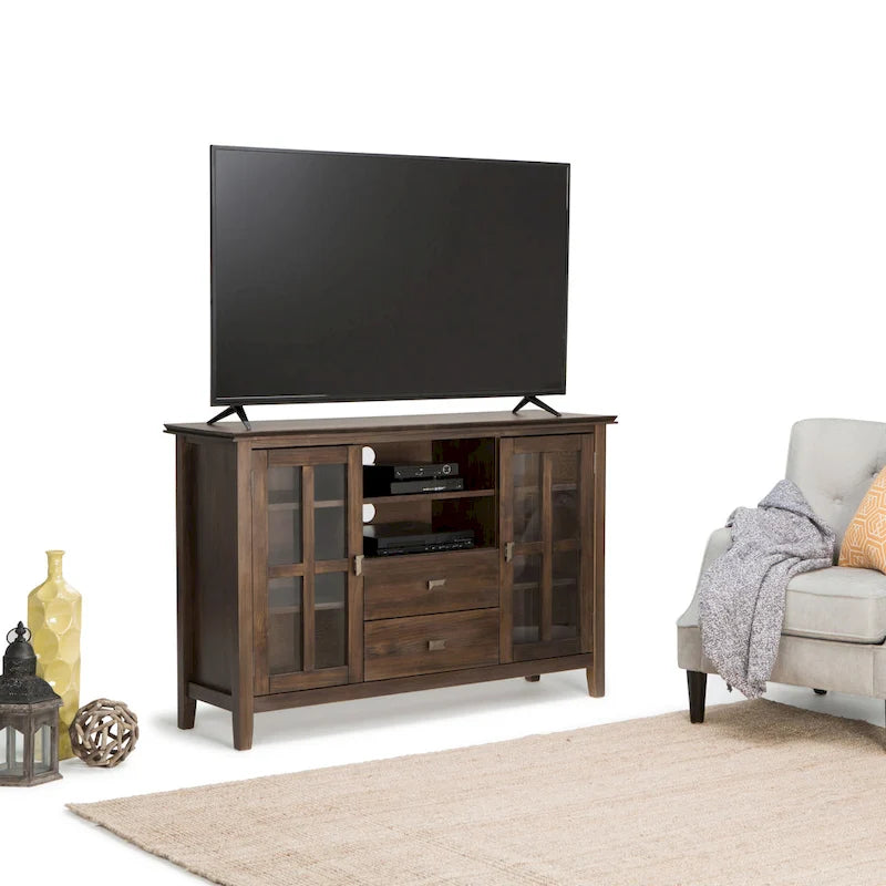 Meuble TV multimédia en bois massif de 53 po