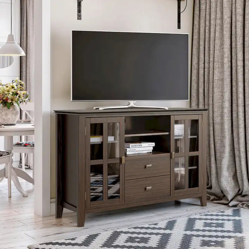 Meuble TV multimédia en bois massif de 53 po