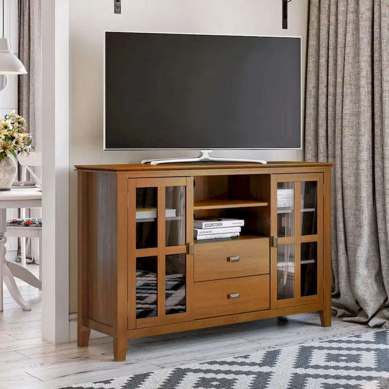 Meuble TV multimédia en bois massif de 53 po