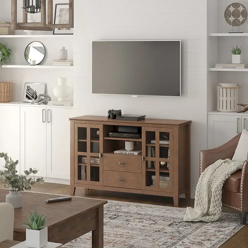 Meuble TV multimédia en bois massif de 53 po