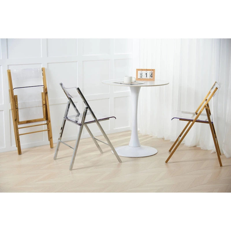 Chaise de salle à manger pliable moderne en acrylique avec structure chromée