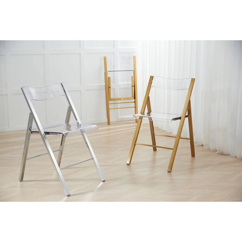 Chaise de salle à manger pliable moderne en acrylique avec structure chromée