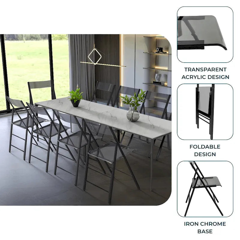 Chaise de salle à manger pliable moderne en acrylique avec structure chromée