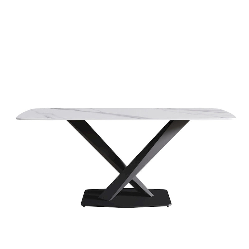 Table à manger moderne 71 po avec plateau en ardoise et pieds en métal, table à manger en marbre