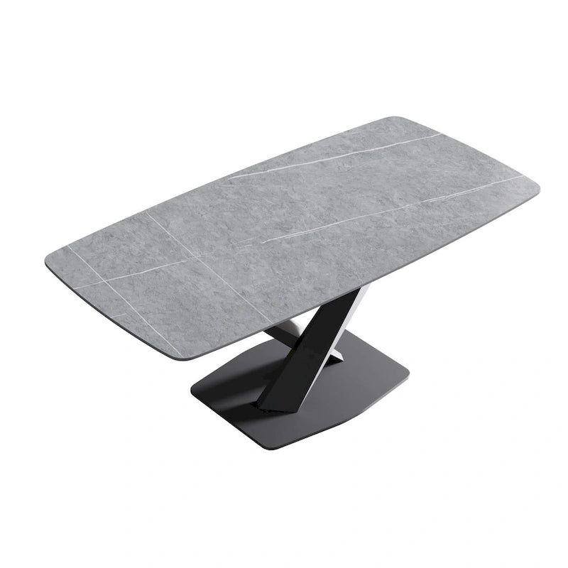 Table à manger moderne 71 po avec plateau en ardoise et pieds en métal, table à manger en marbre