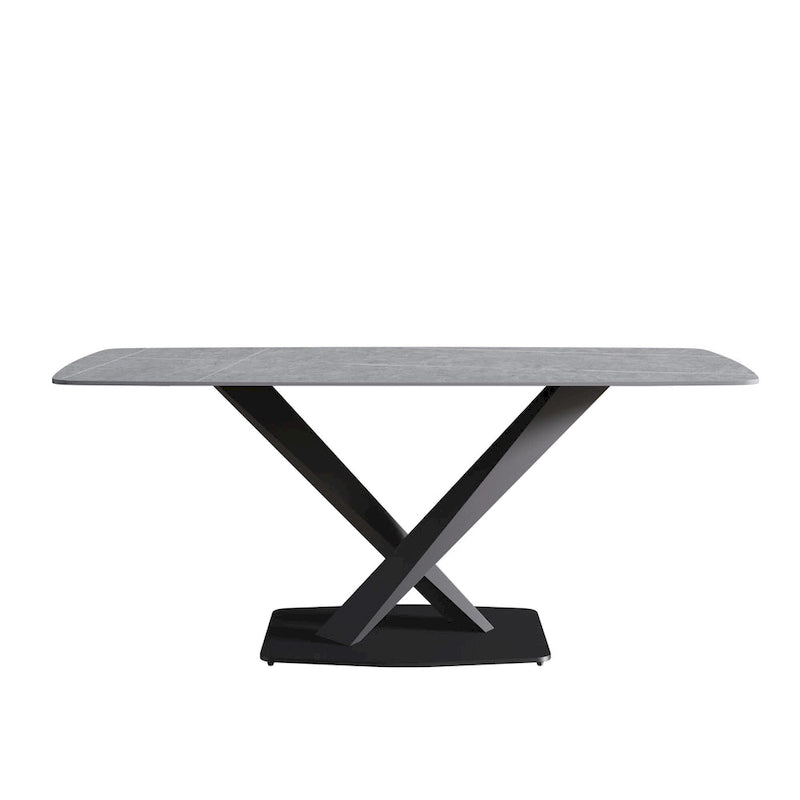 Table à manger moderne 71 po avec plateau en ardoise et pieds en métal, table à manger en marbre