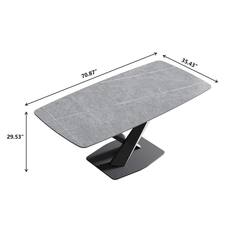 Table à manger moderne 71 po avec plateau en ardoise et pieds en métal, table à manger en marbre