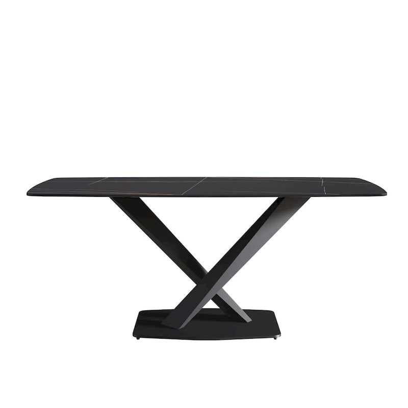 Table à manger moderne 71 po avec plateau en ardoise et pieds en métal, table à manger en marbre
