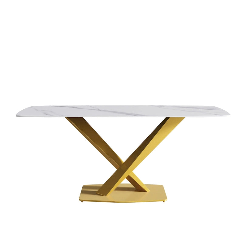 Table à manger moderne 71 po avec plateau en ardoise et pieds en métal, table à manger en marbre
