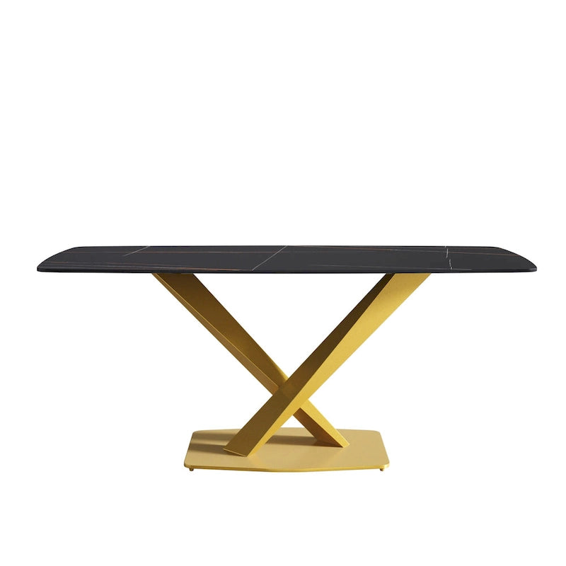 Table à manger moderne 71 po avec plateau en ardoise et pieds en métal, table à manger en marbre