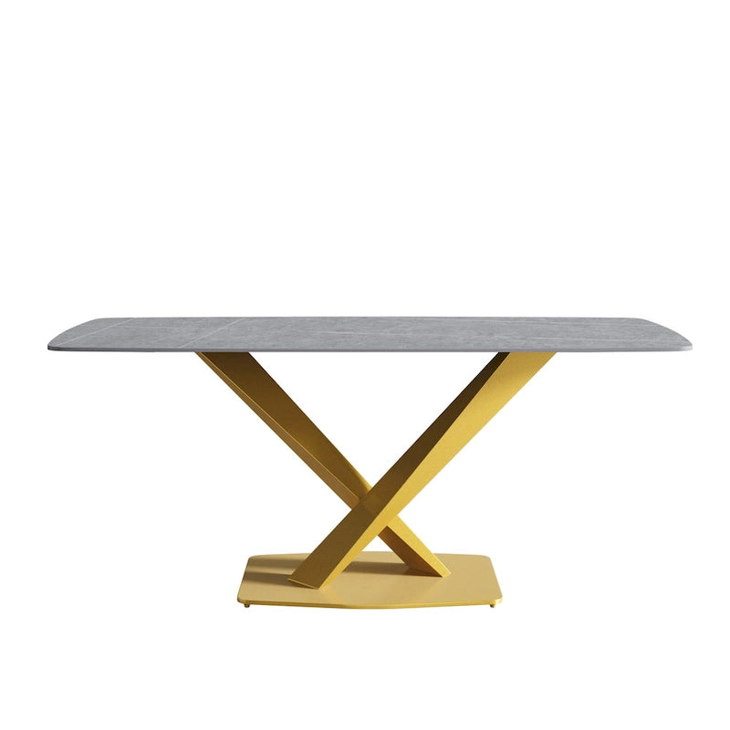 Table à manger moderne 71 po avec plateau en ardoise et pieds en métal, table à manger en marbre