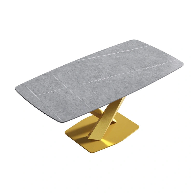Table à manger moderne 71 po avec plateau en ardoise et pieds en métal, table à manger en marbre