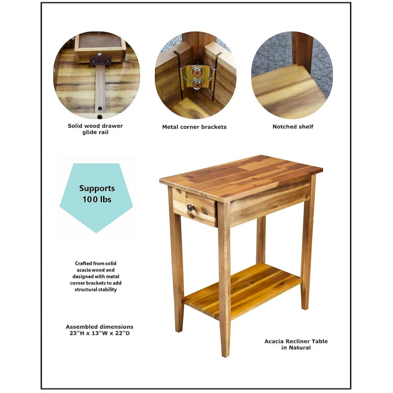 Table d'appoint inclinable en acacia massif