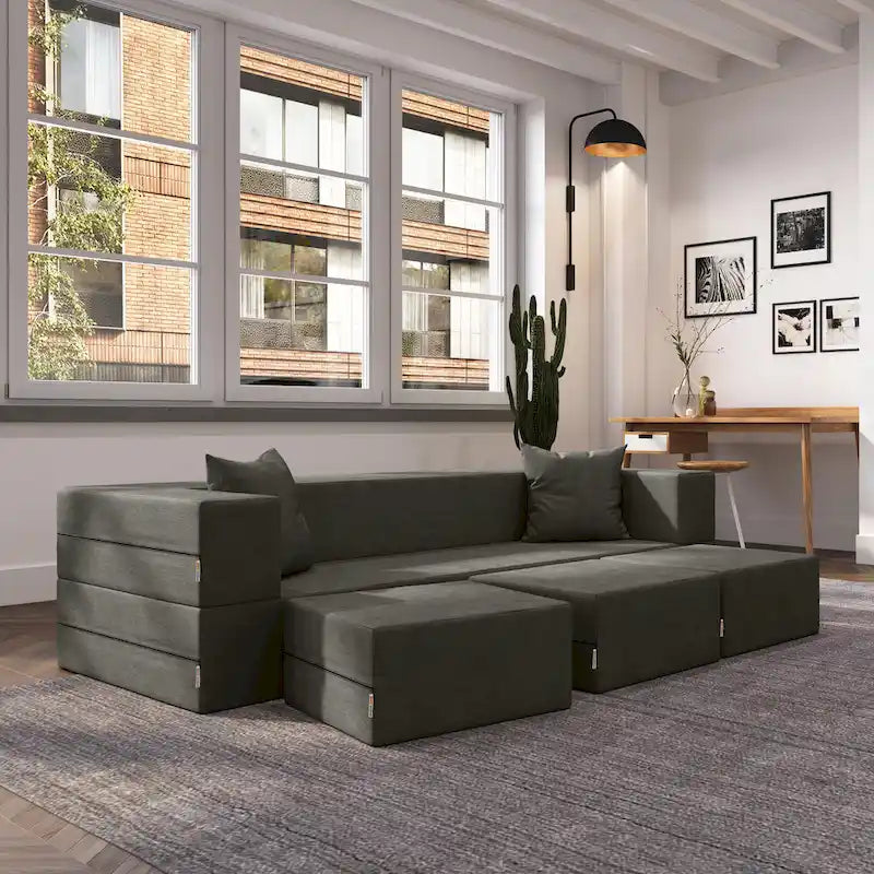 Porch & Den California King Convertible Sleeper Sofa and Ottomans