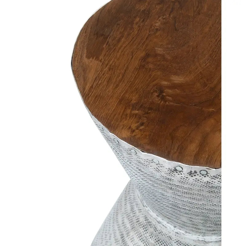 Table d'appoint sablier en métal estampé et bois