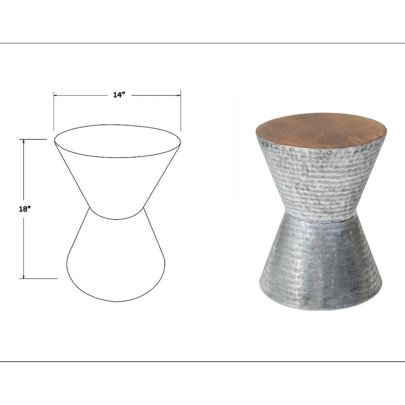 Table d'appoint sablier en métal estampé et bois