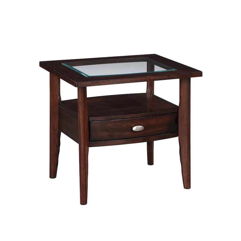 Table d'appoint à 1 tiroir avec plateau en verre de 27 po en noyer traditionnel Genoas par Furniture of America