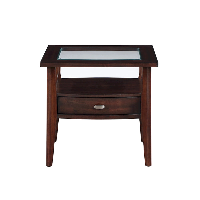 Table d'appoint à 1 tiroir avec plateau en verre de 27 po en noyer traditionnel Genoas par Furniture of America