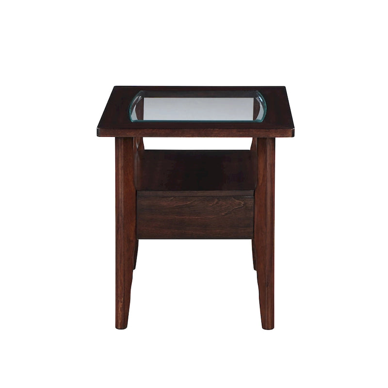 Table d'appoint à 1 tiroir avec plateau en verre de 27 po en noyer traditionnel Genoas par Furniture of America
