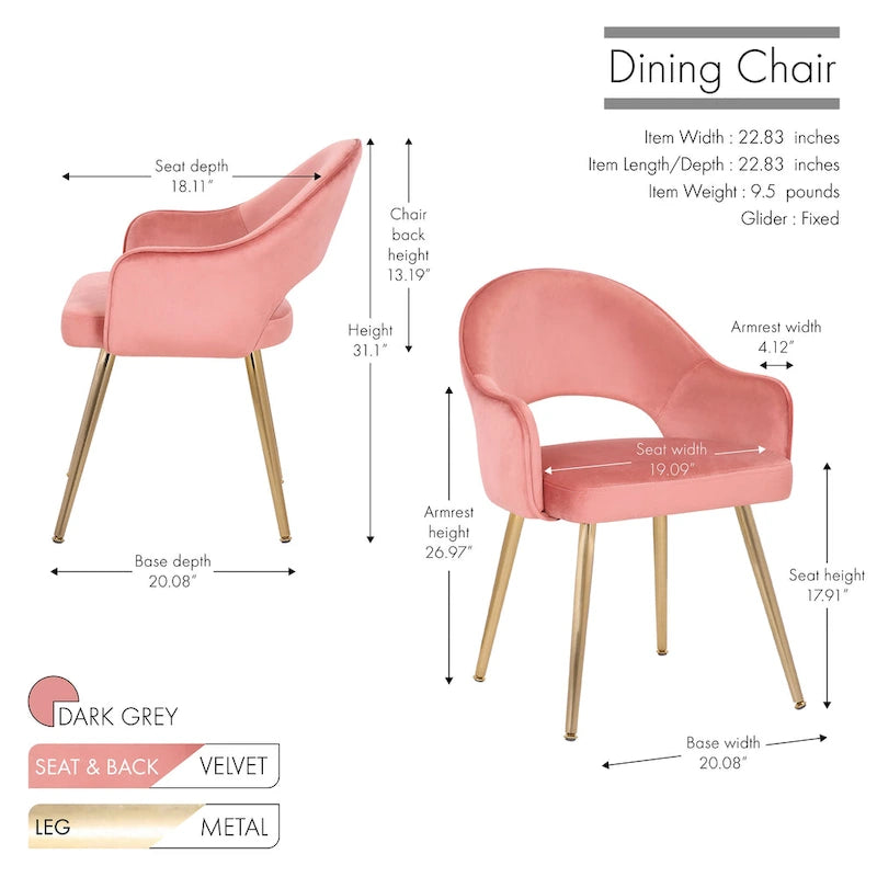 Chaise de salle à manger en velours avec pieds en métal doré