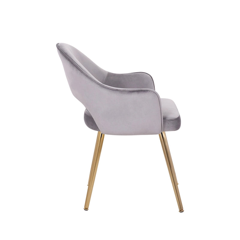 Chaise de salle à manger en velours avec pieds en métal doré