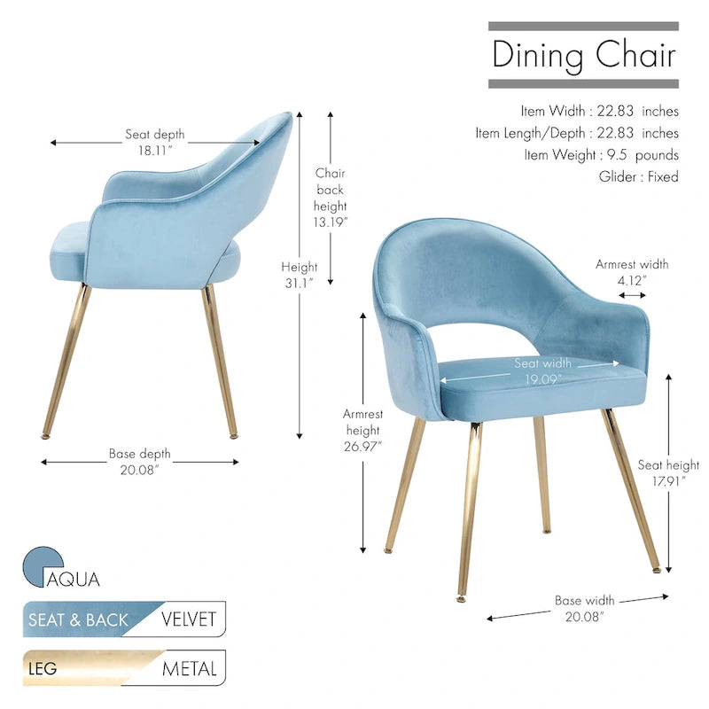 Chaise de salle à manger en velours avec pieds en métal doré