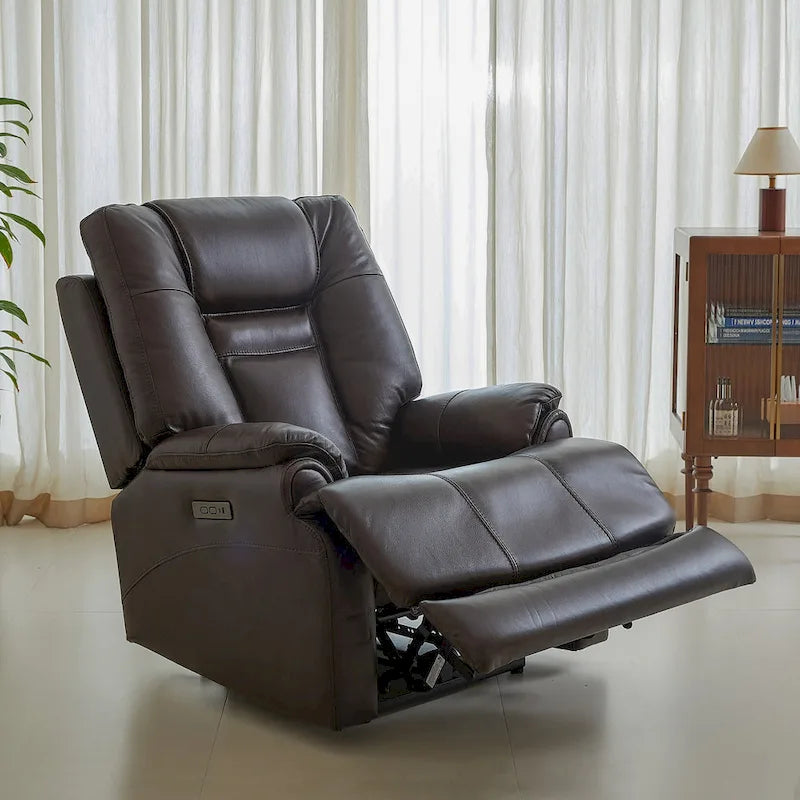 Fauteuil inclinable électrique zéro gravité en cuir pleine fleur avec USB-C