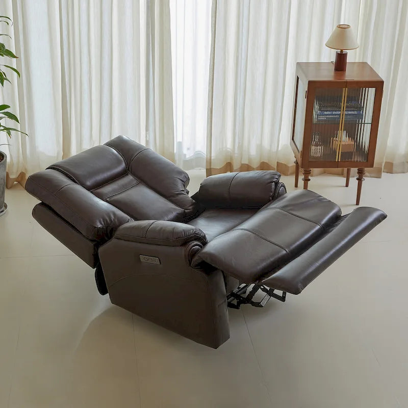 Fauteuil inclinable électrique zéro gravité en cuir pleine fleur avec USB-C