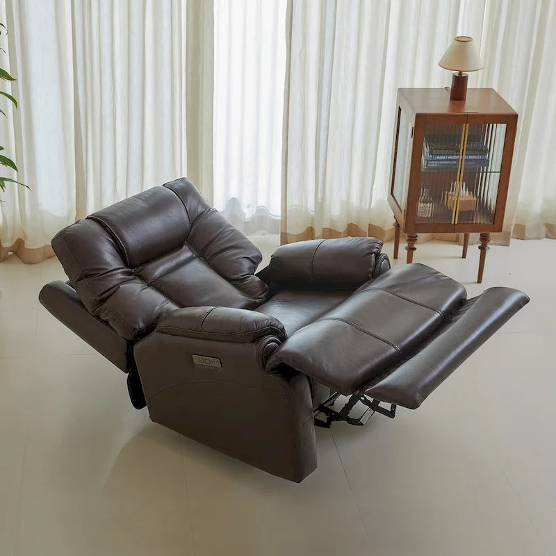 Fauteuil inclinable électrique zéro gravité en cuir pleine fleur avec USB-C