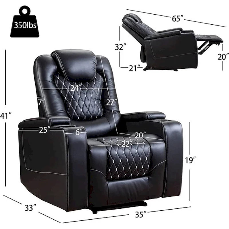 Canapé inclinable simple surdimensionné de cinéma maison électrique avec rangement dissimulé dans les accoudoirs