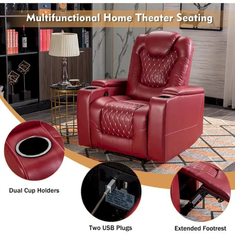 Canapé inclinable simple surdimensionné de cinéma maison électrique avec rangement dissimulé dans les accoudoirs