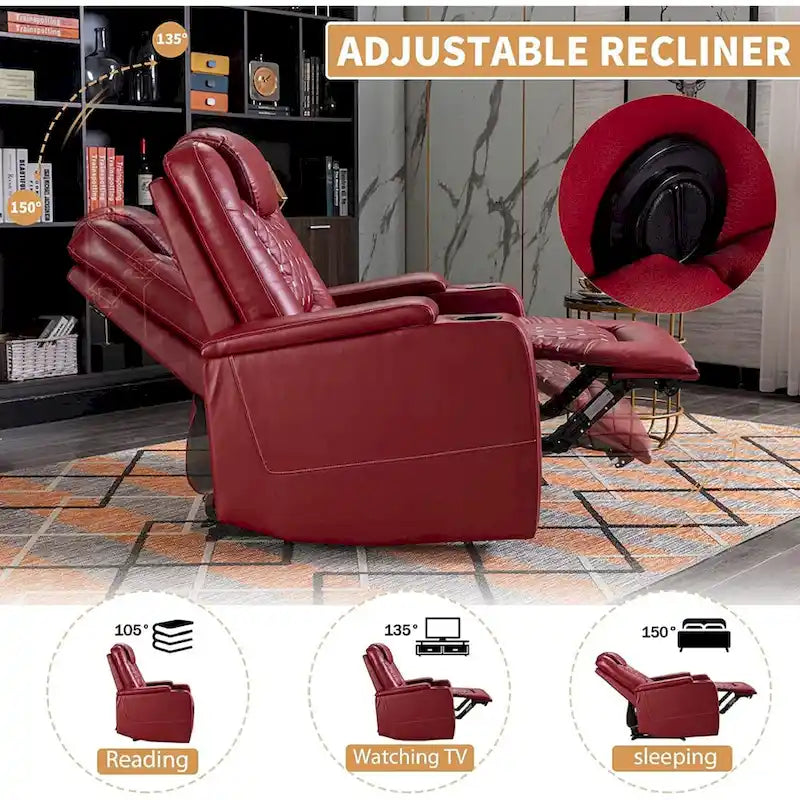 Canapé inclinable simple surdimensionné de cinéma maison électrique avec rangement dissimulé dans les accoudoirs