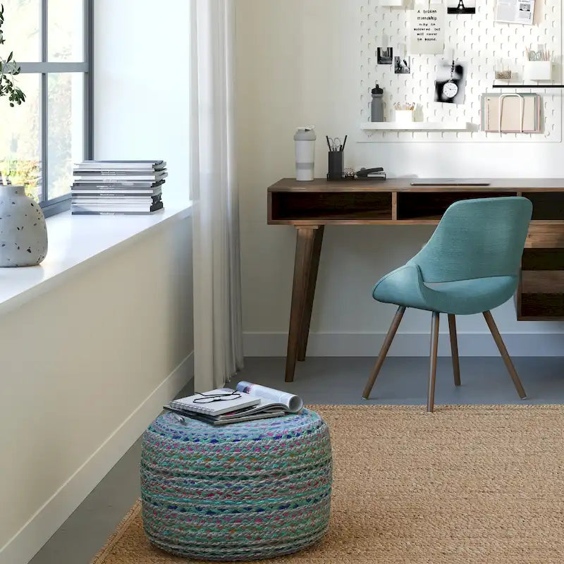 Pouf rond bohème en jute tressé et coton
