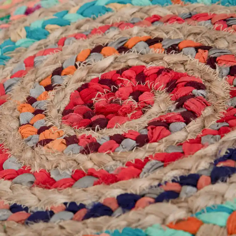 Pouf rond bohème en jute tressé et coton