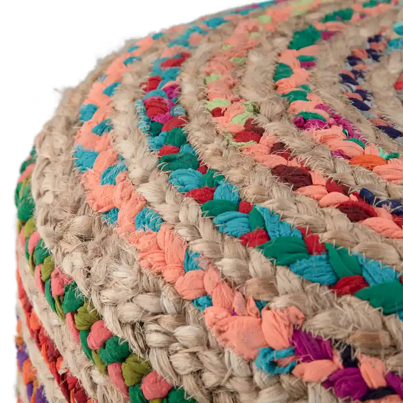 Pouf rond bohème en jute tressé et coton
