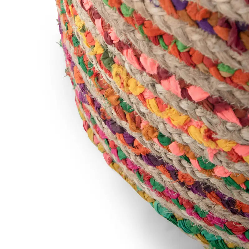 Pouf rond bohème en jute tressé et coton
