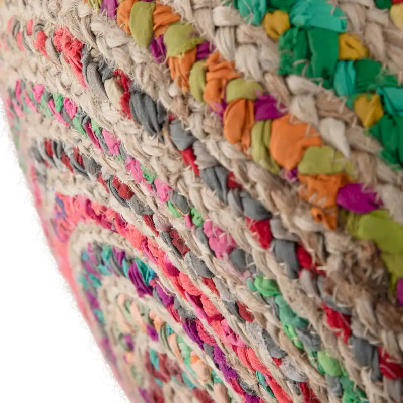 Pouf rond bohème en jute tressé et coton
