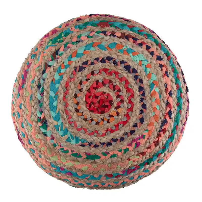 Pouf rond bohème en jute tressé et coton