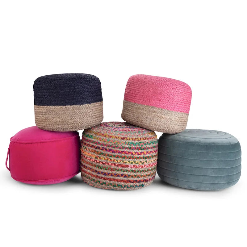 Pouf rond bohème en jute tressé et coton