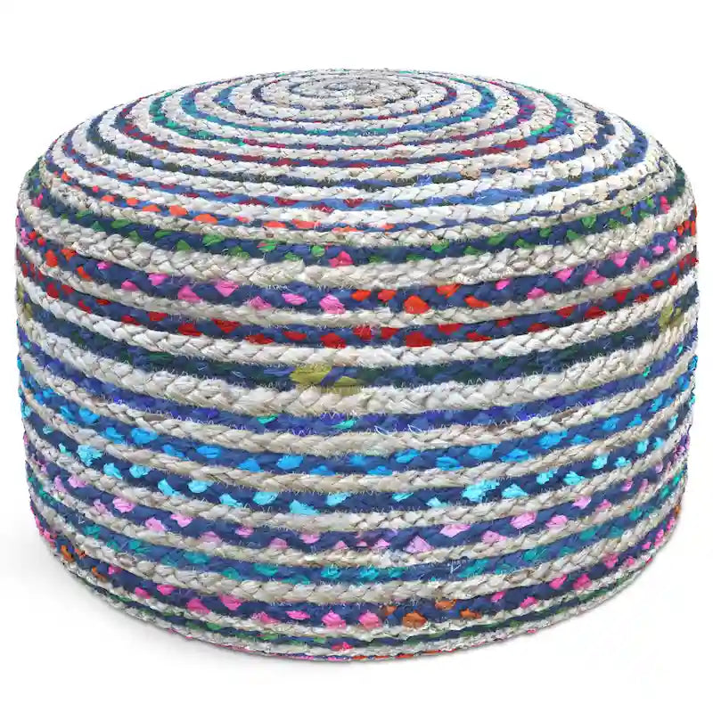 Pouf rond bohème en jute tressé et coton