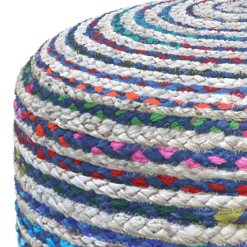 Pouf rond bohème en jute tressé et coton