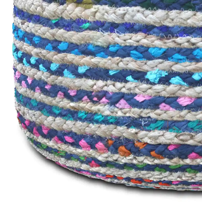 Pouf rond bohème en jute tressé et coton