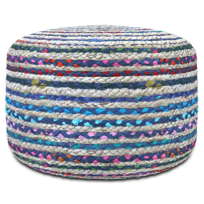 Pouf rond bohème en jute tressé et coton
