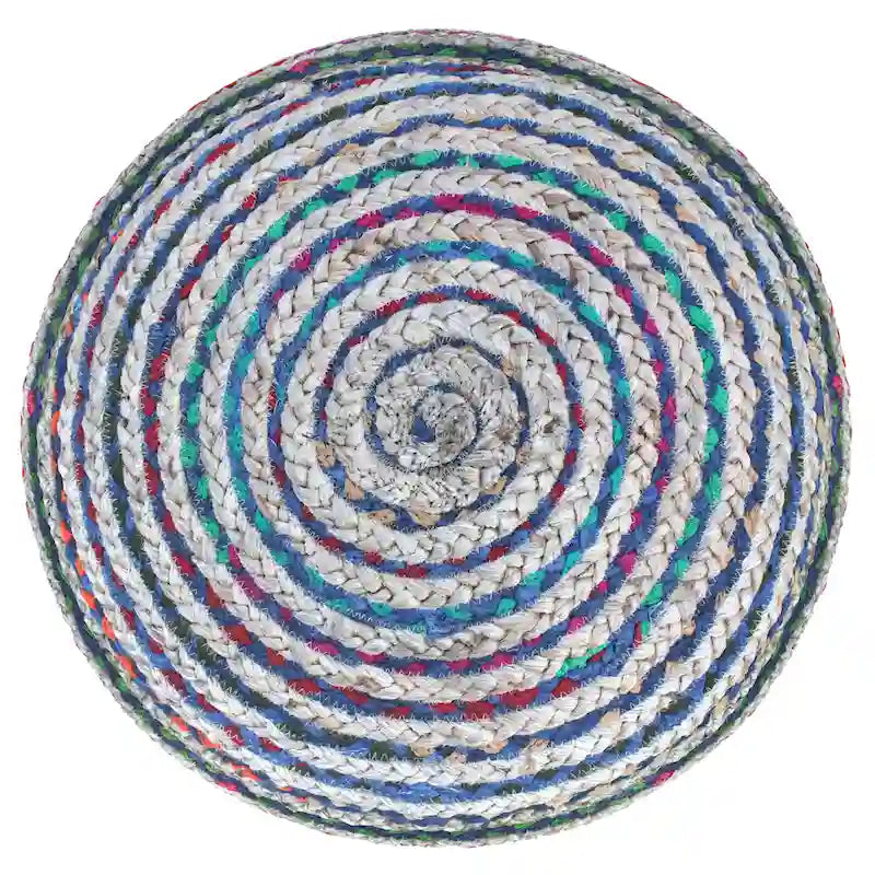 Pouf rond bohème en jute tressé et coton