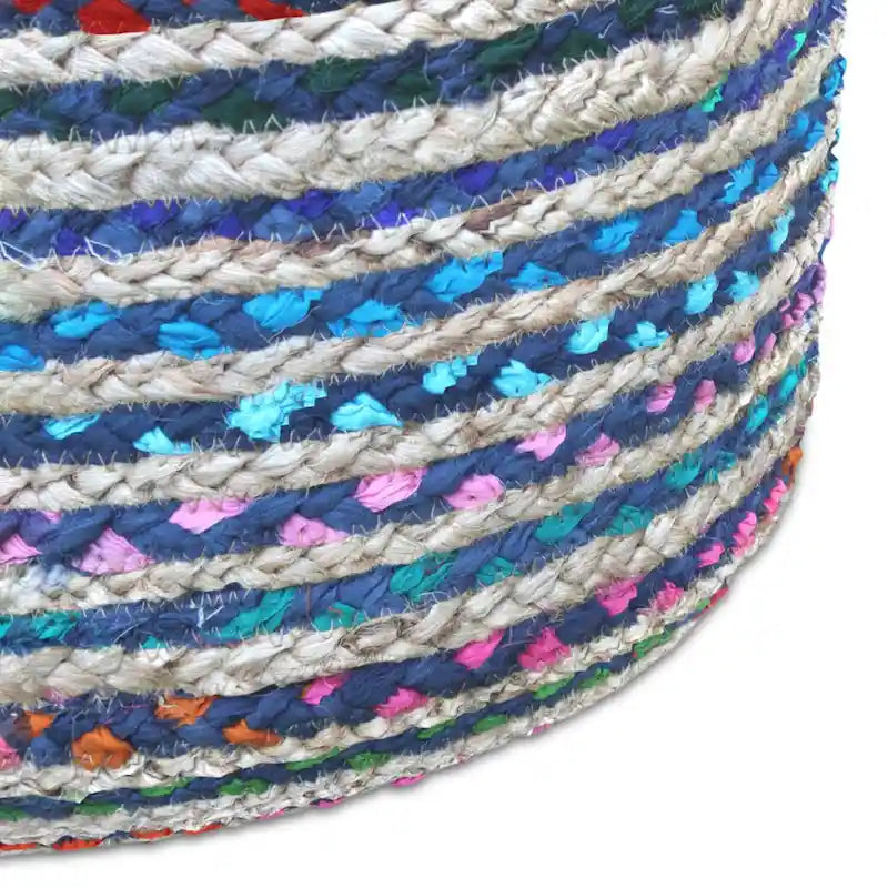 Pouf rond bohème en jute tressé et coton