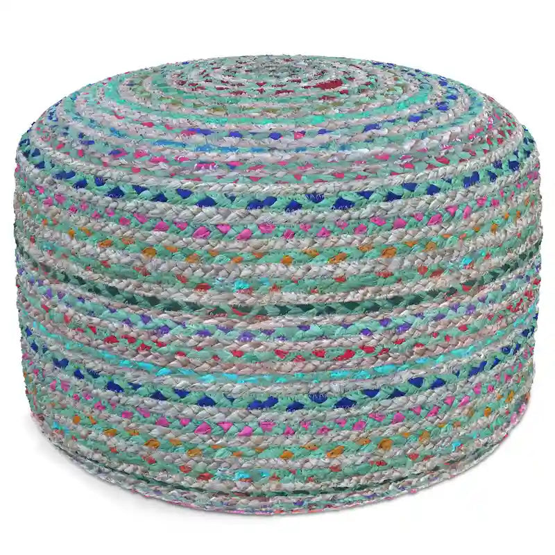 Pouf rond bohème en jute tressé et coton