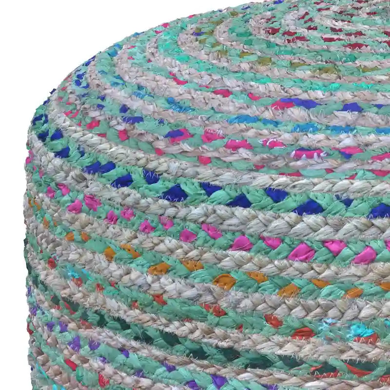 Pouf rond bohème en jute tressé et coton